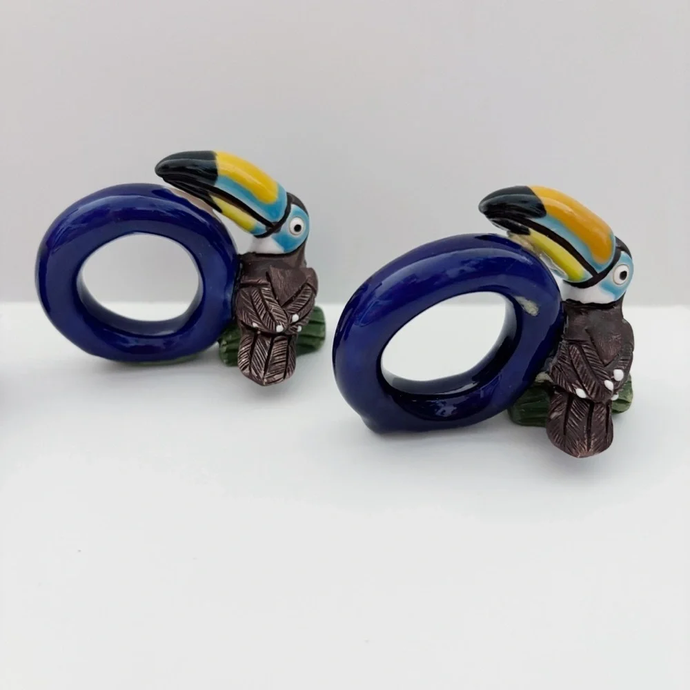 Parrot Toucan Pottery Napkin Rings Set of 4 Serviette Tableware Peru